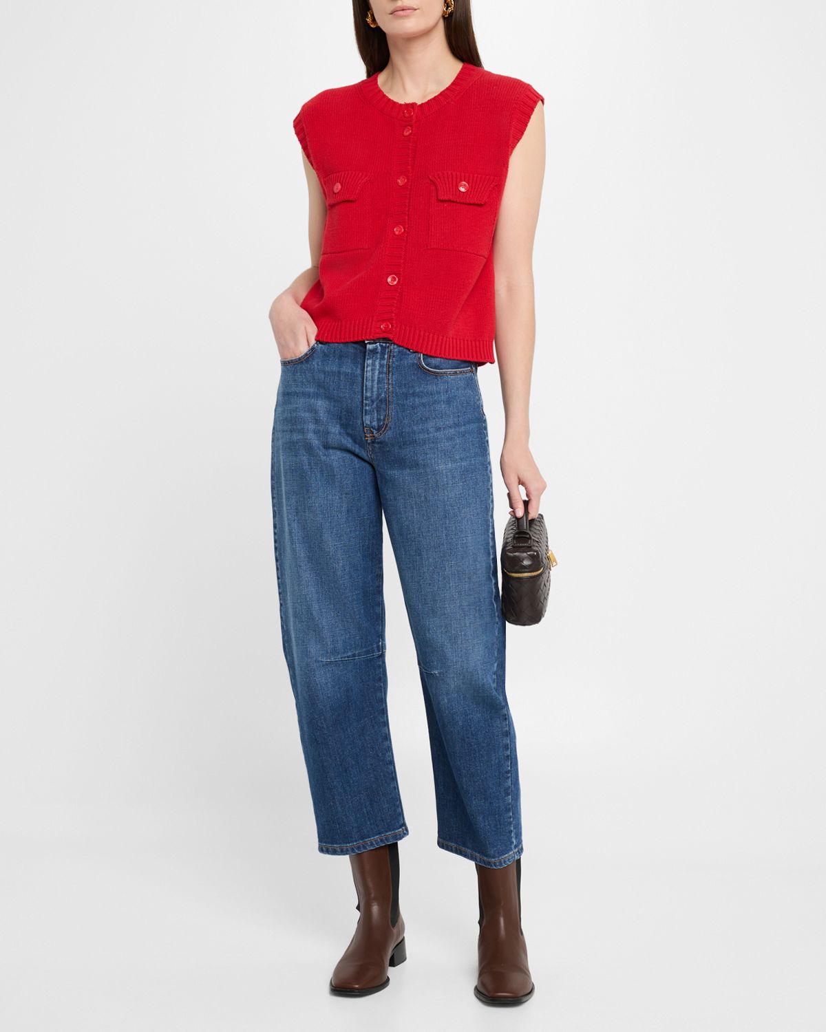 Weekend Max Mara Caprile Cropped Stretch Cotton Barrel Jeans