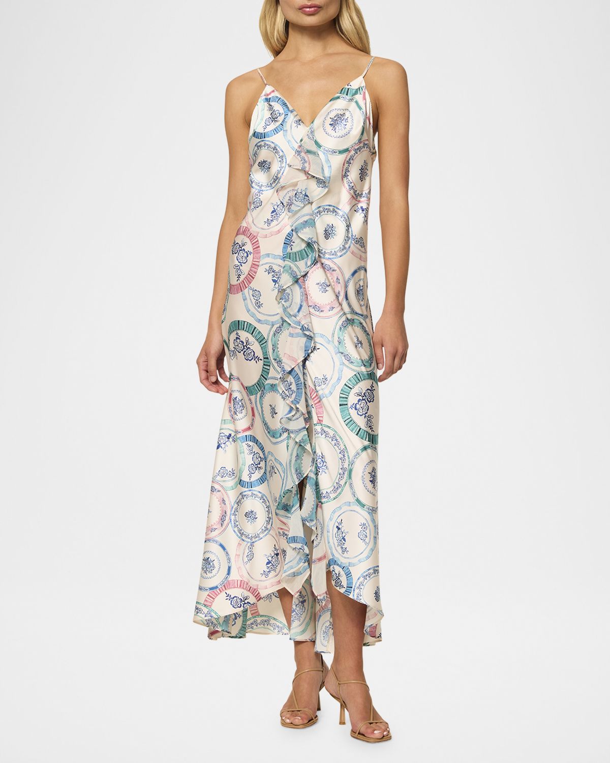 MISA Los Angeles Angela Ruffle-Trim Midi Dress