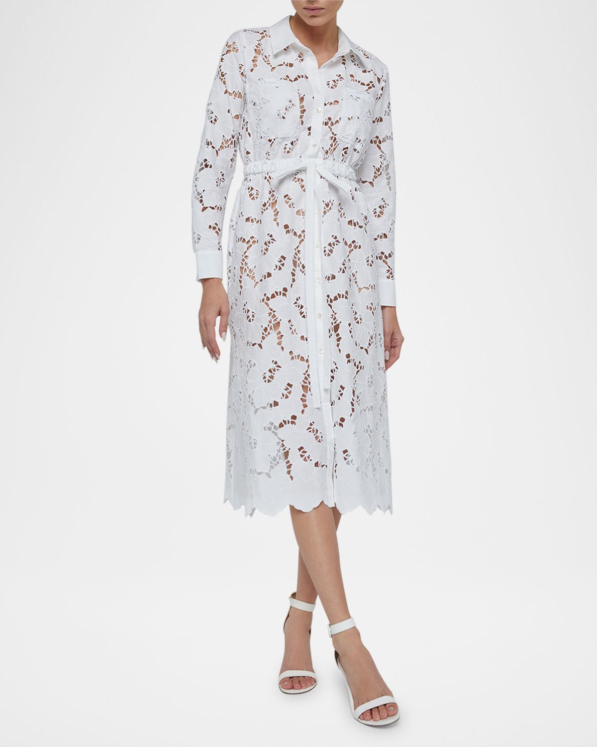 L 'Agence Emilio Floral Embroidered Midi Shirtdress