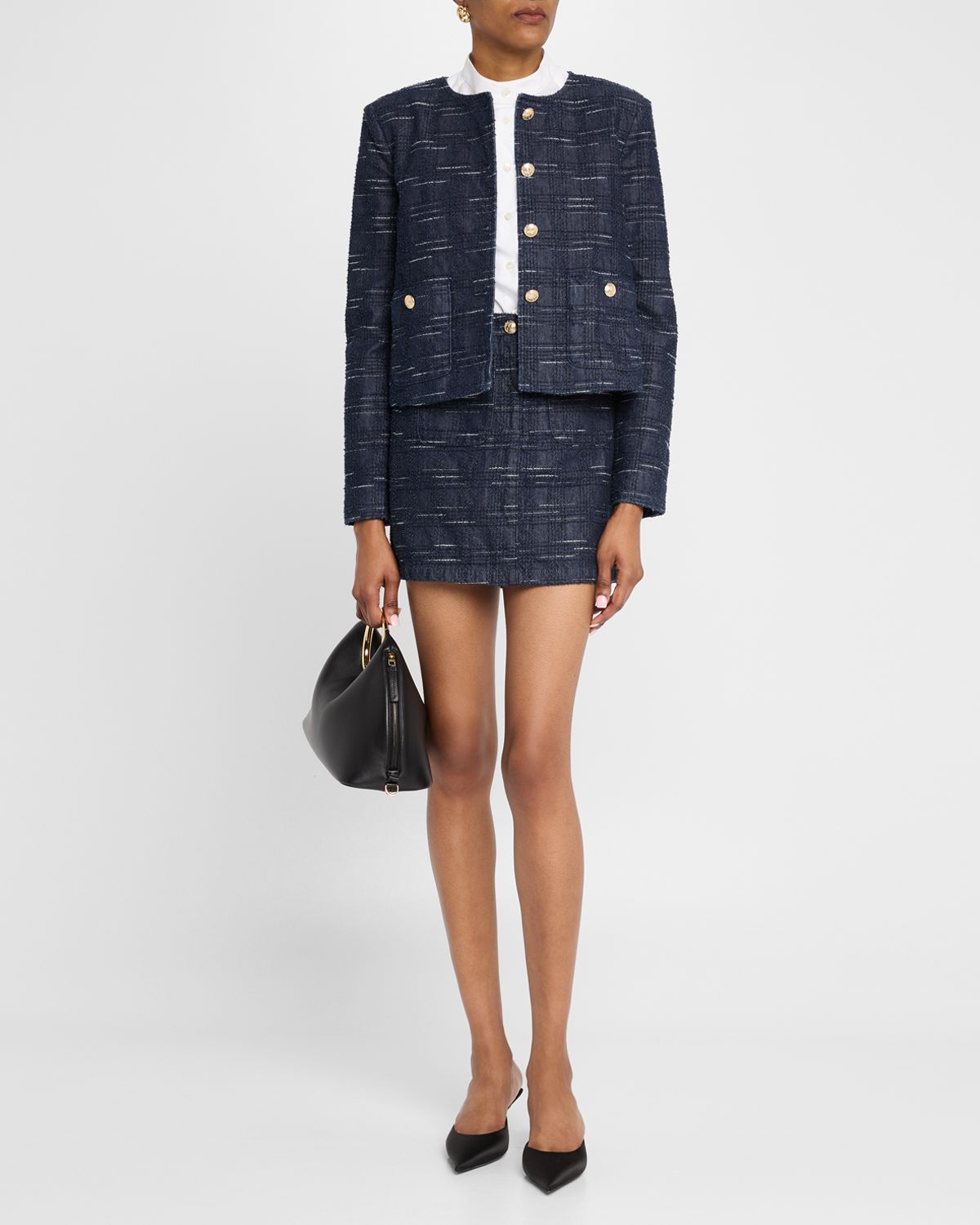 Emporio Armani Band-Collar Cotton Poplin Shirt