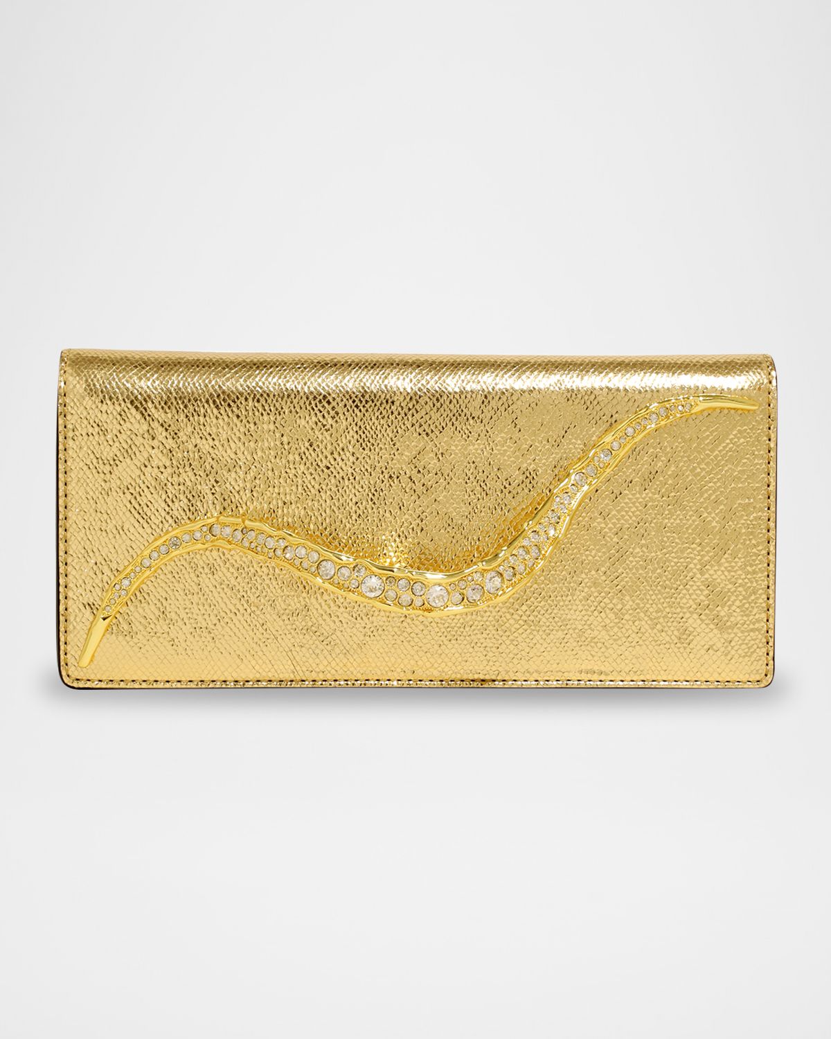 Alexis Bittar Crystal Curve Snake-Embossed Leather Clutch Bag