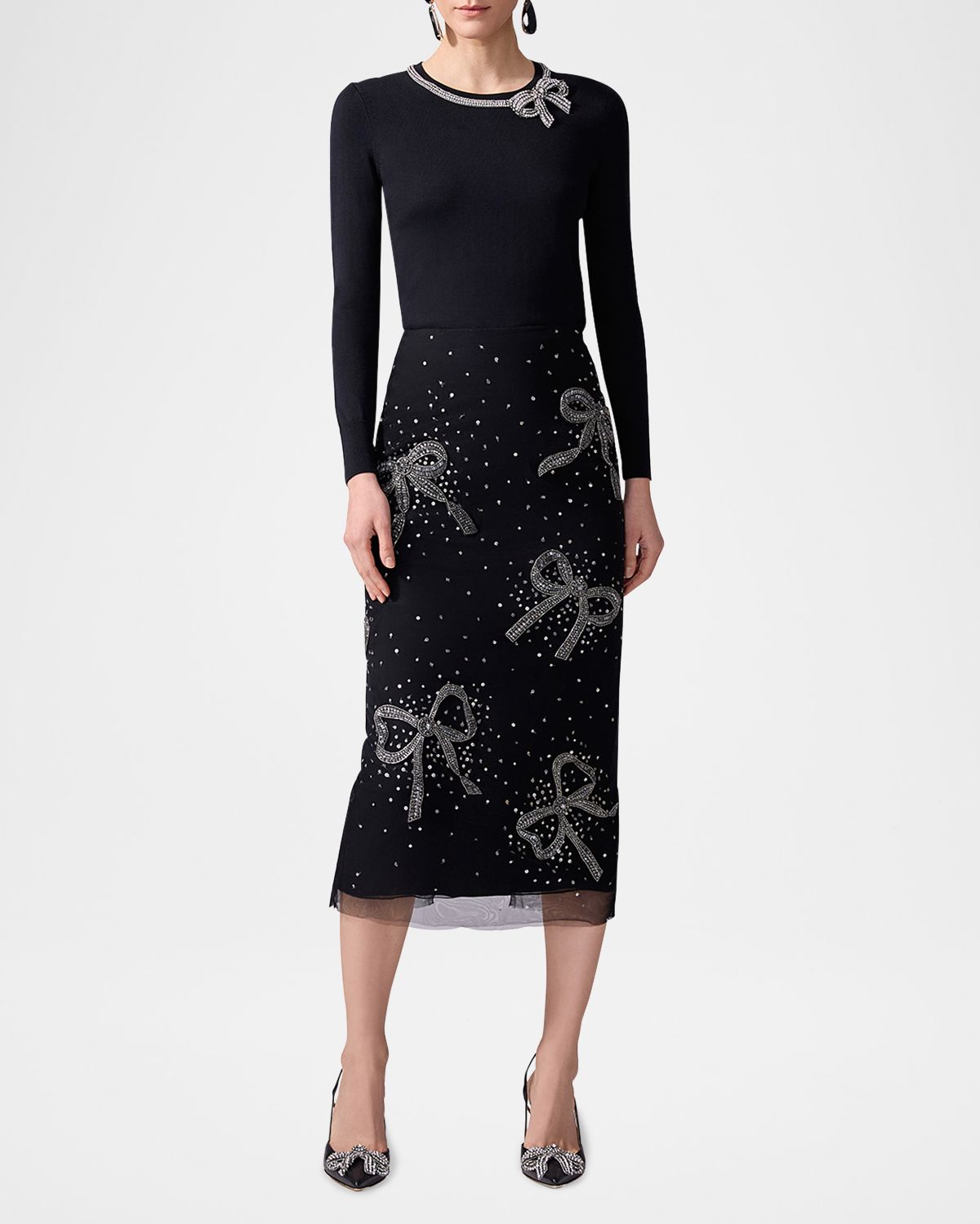 Carolina Herrera Bow Embellished Midi Skirt