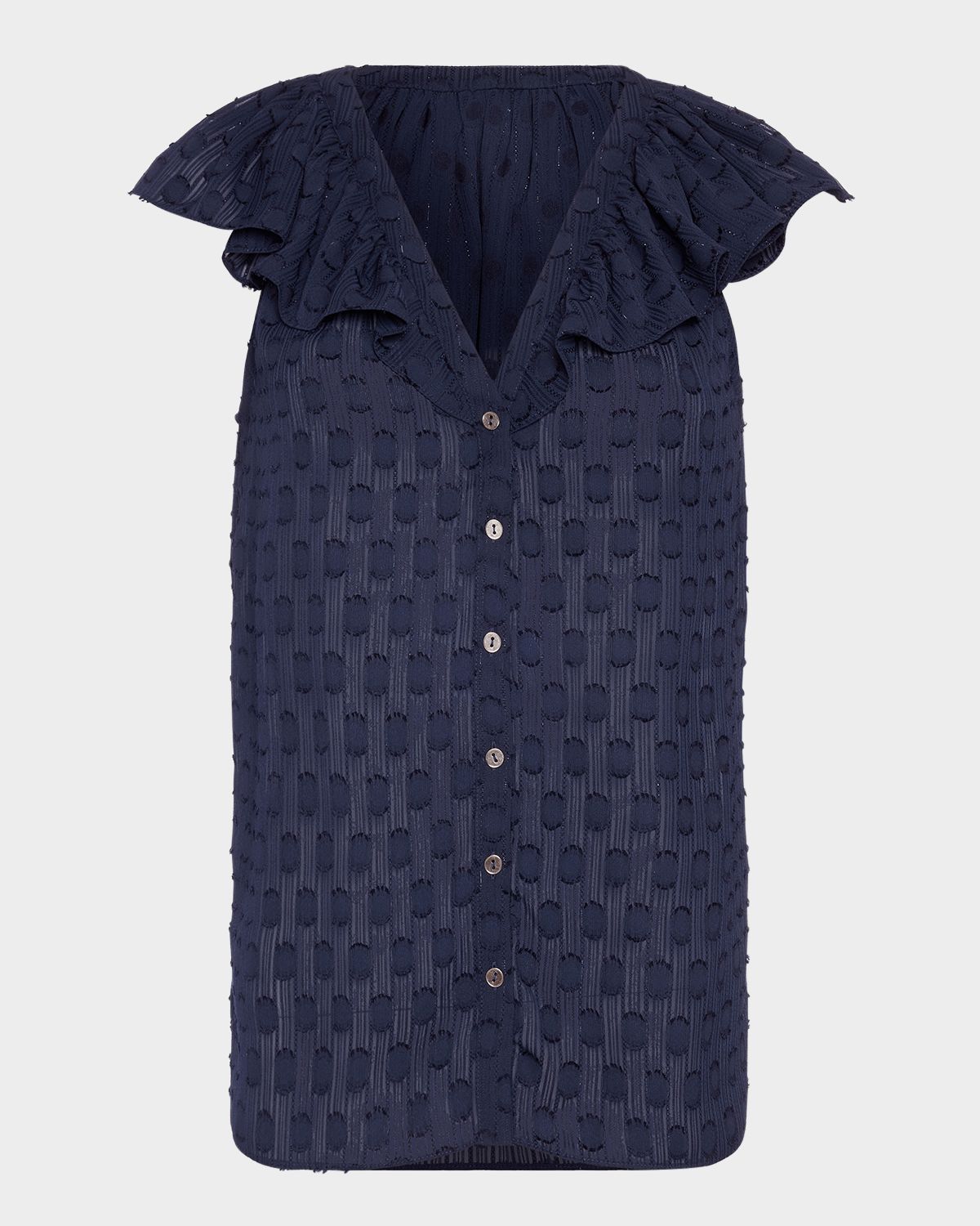 Ramy Brook Silvia Dot Ruffle-Trim Top