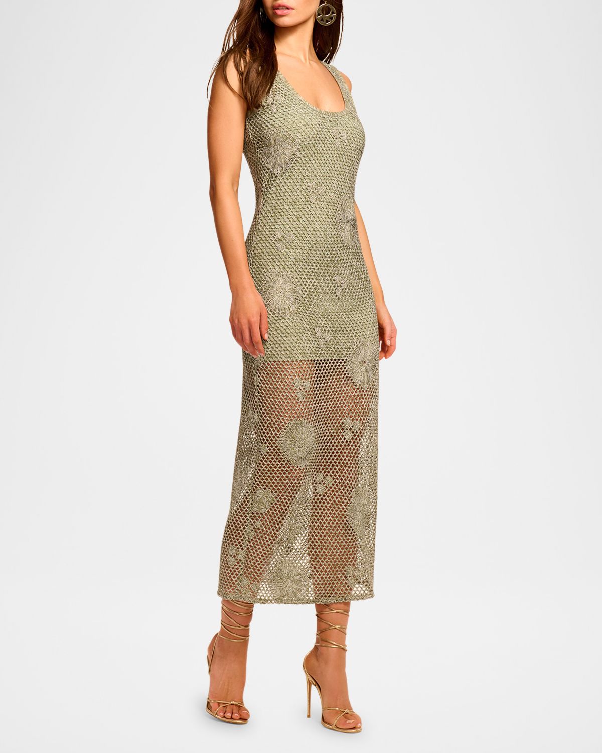 Ramy Brook Liliana Embroidered Crochet Midi Dress