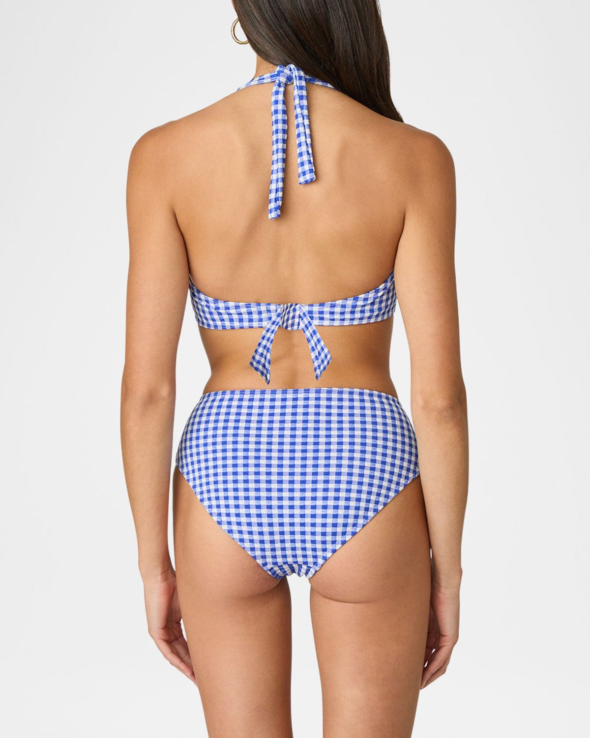 Shoshanna Gingham Draped Halter Bikini Top