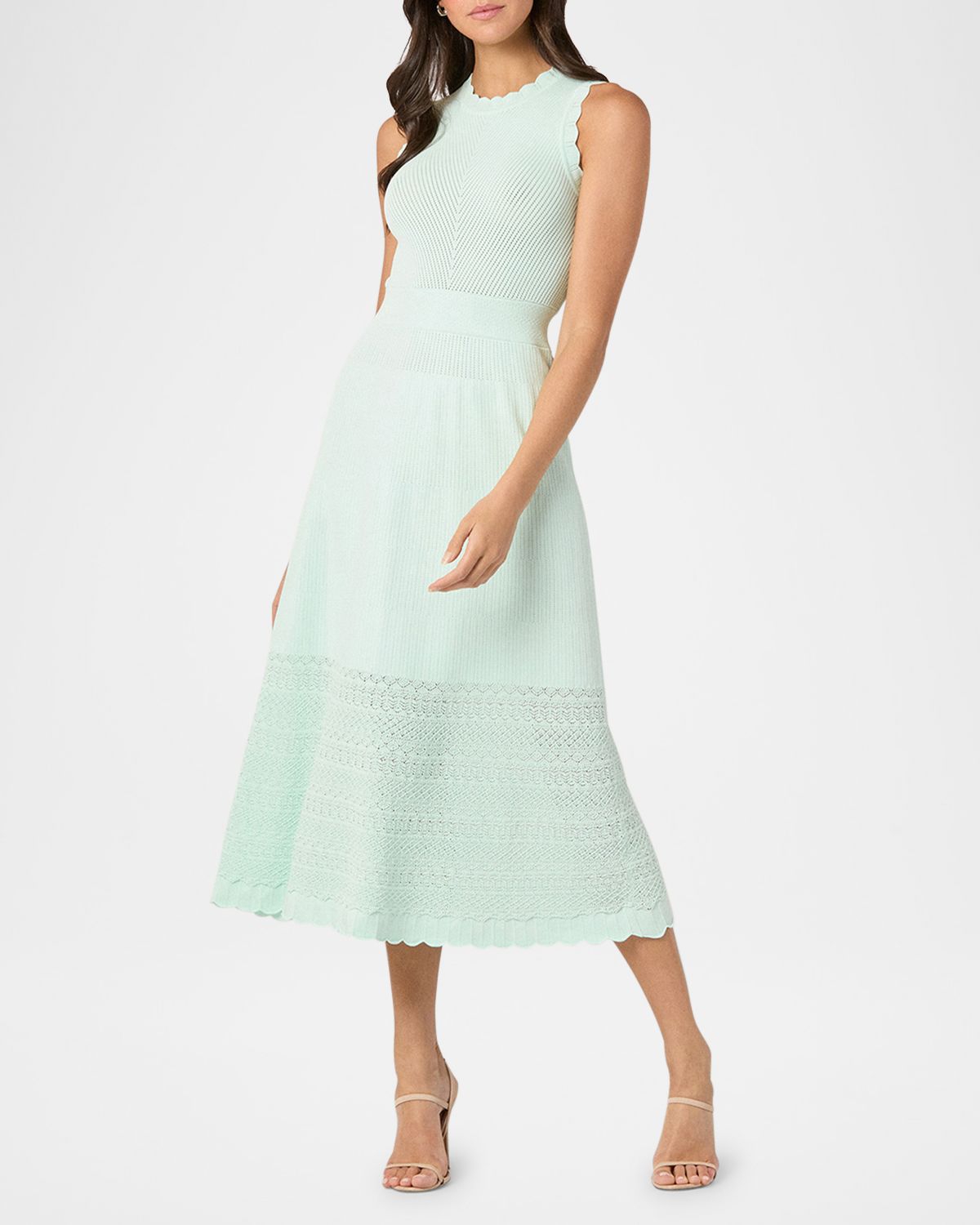 Shoshanna Brooke Scalloped Pointelle-Knit Midi Dress