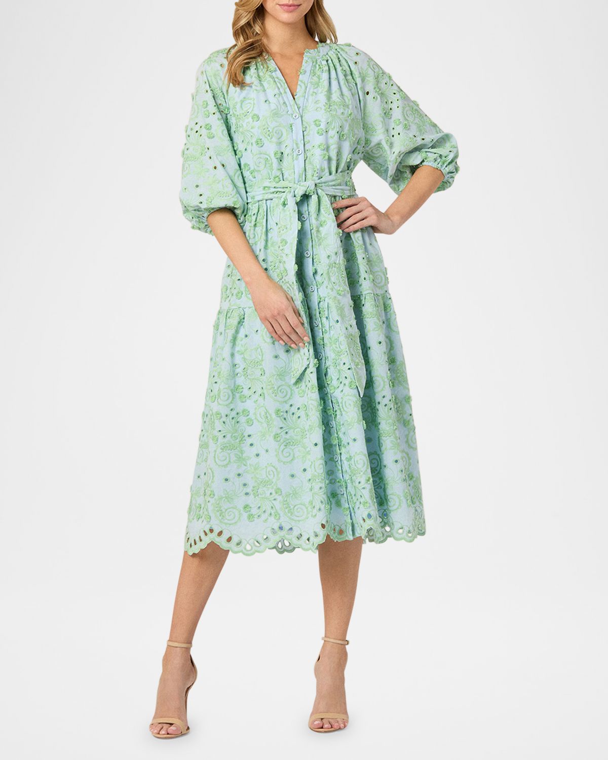 Shoshanna Denver Tiered Eyelet-Embroidered Midi Dress