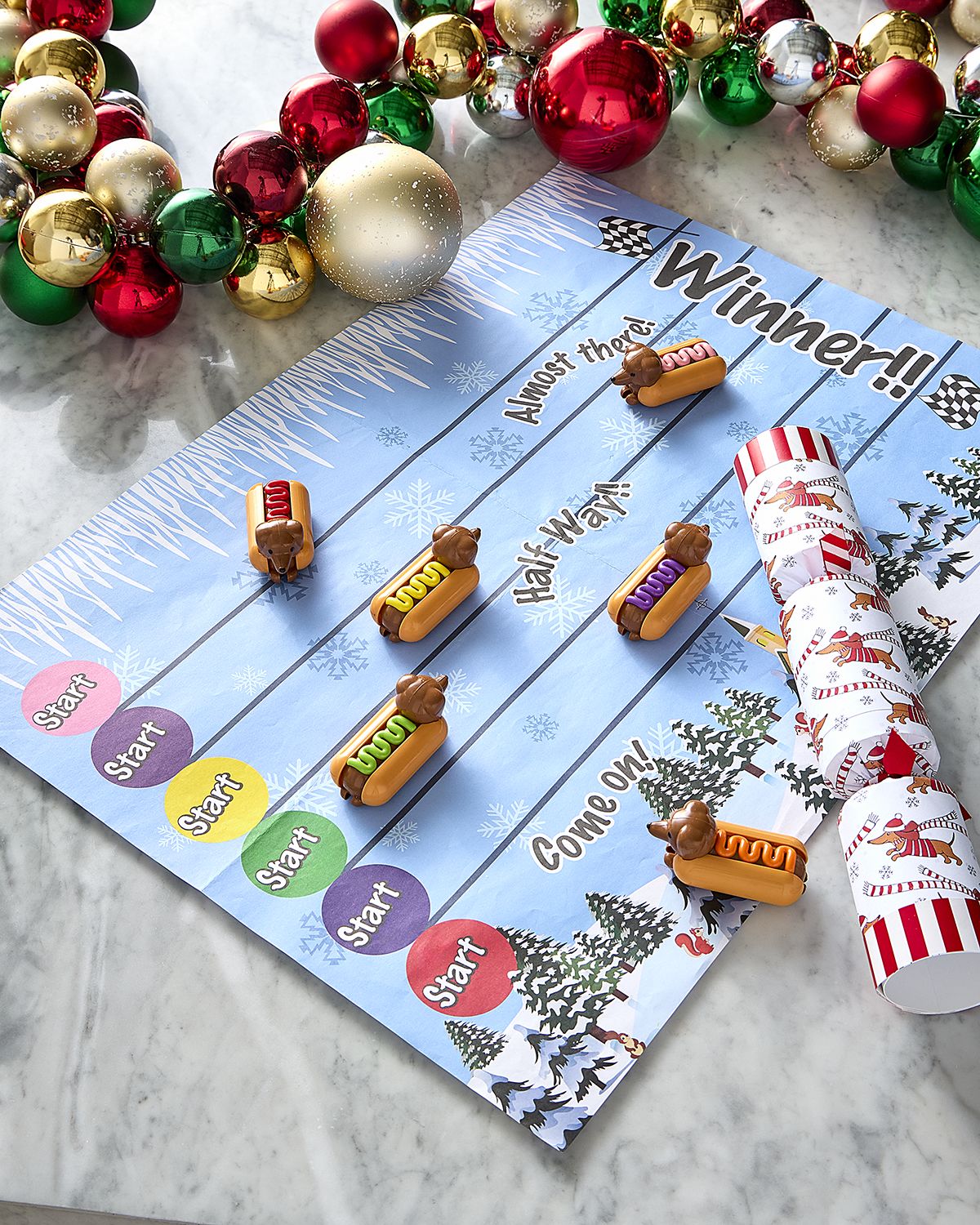 Robin Reed Racing Sausage Dog Christmas Crackers, Set of 6