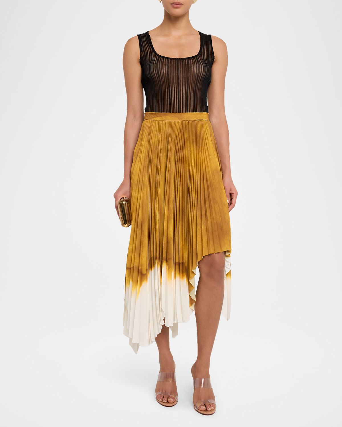 Jason Wu Collection Painted Stripe Pleated Asymmetric Skirt