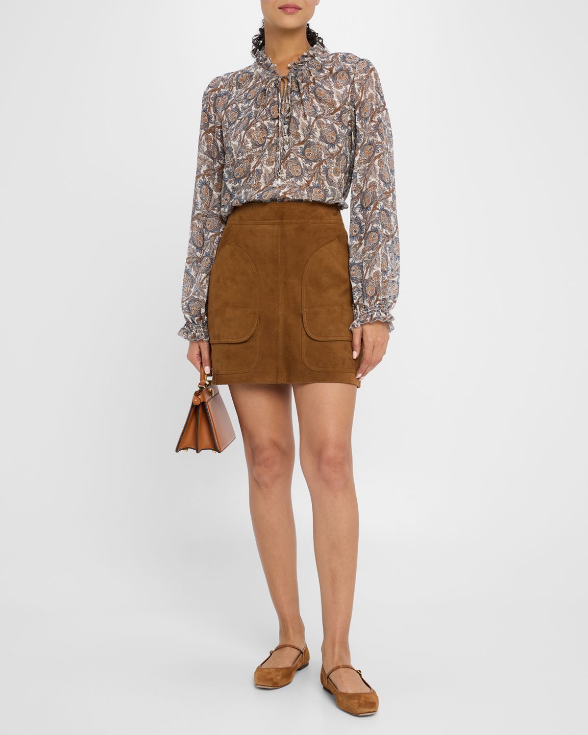 Veronica Beard Norwood Suede Patch Pocket Mini Skirt