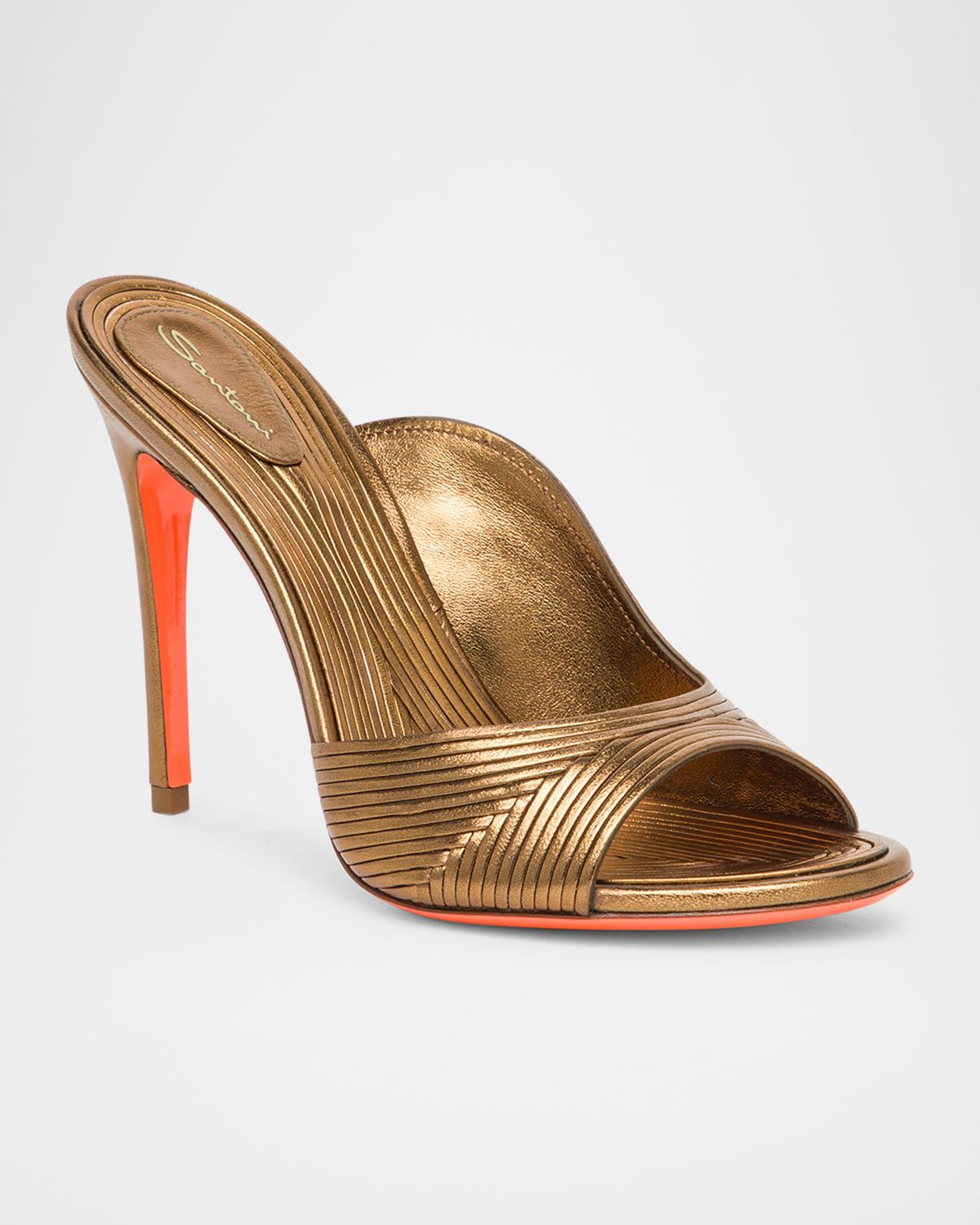 Santoni Serpentine Metallic Asymmetrical Slide Sandals