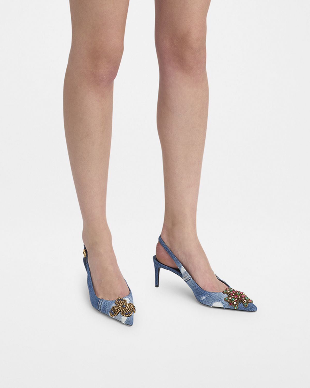 Dolce & Gabbana Cross Denim Slingback Pumps