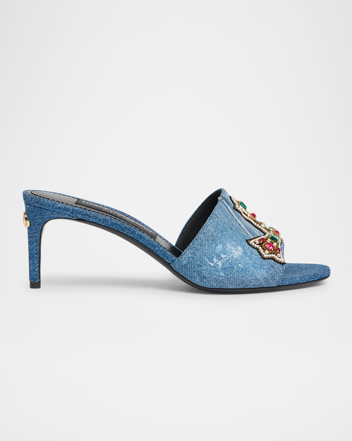 Dolce & Gabbana Embellished Half Cross Denim Slide Sandals