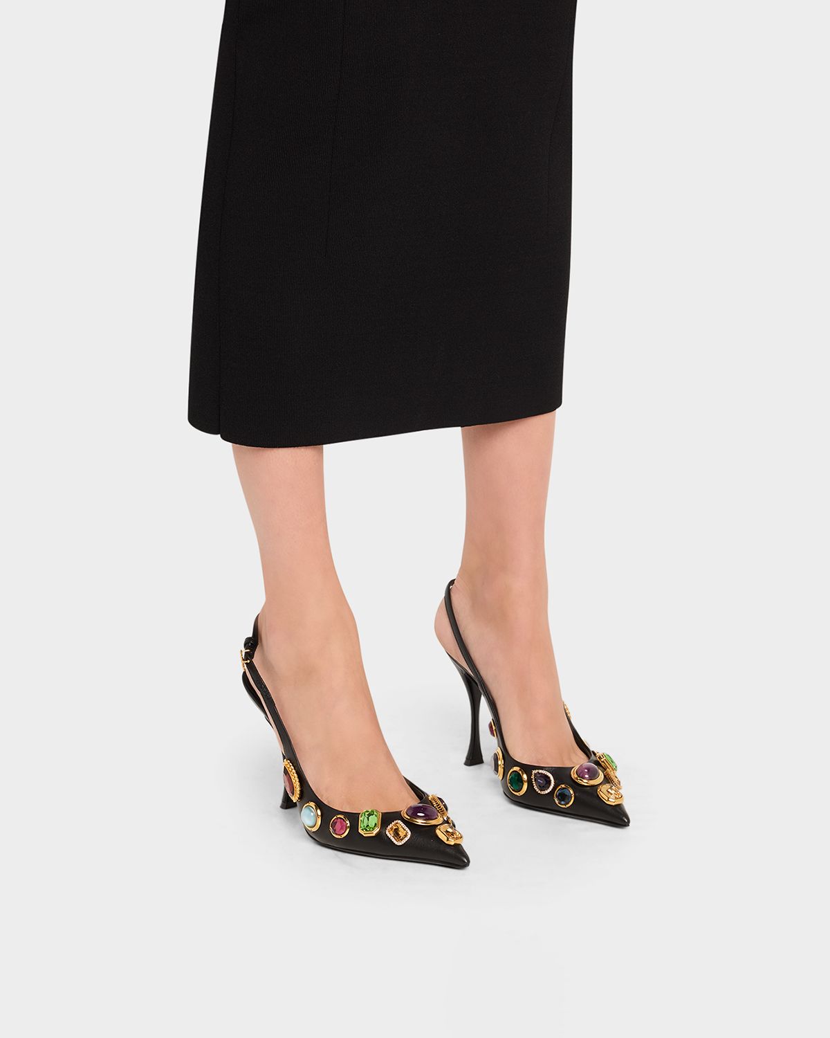 Dolce & Gabbana Semiprecious Stone Leather Slingback Pumps