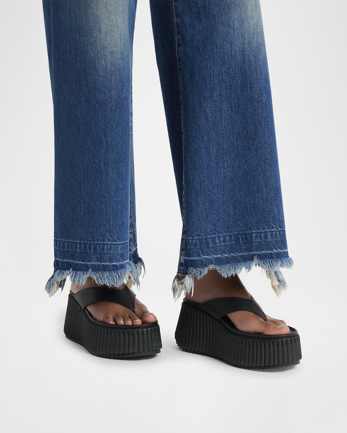 Chloe Nama Platform Leather Thong Sandals