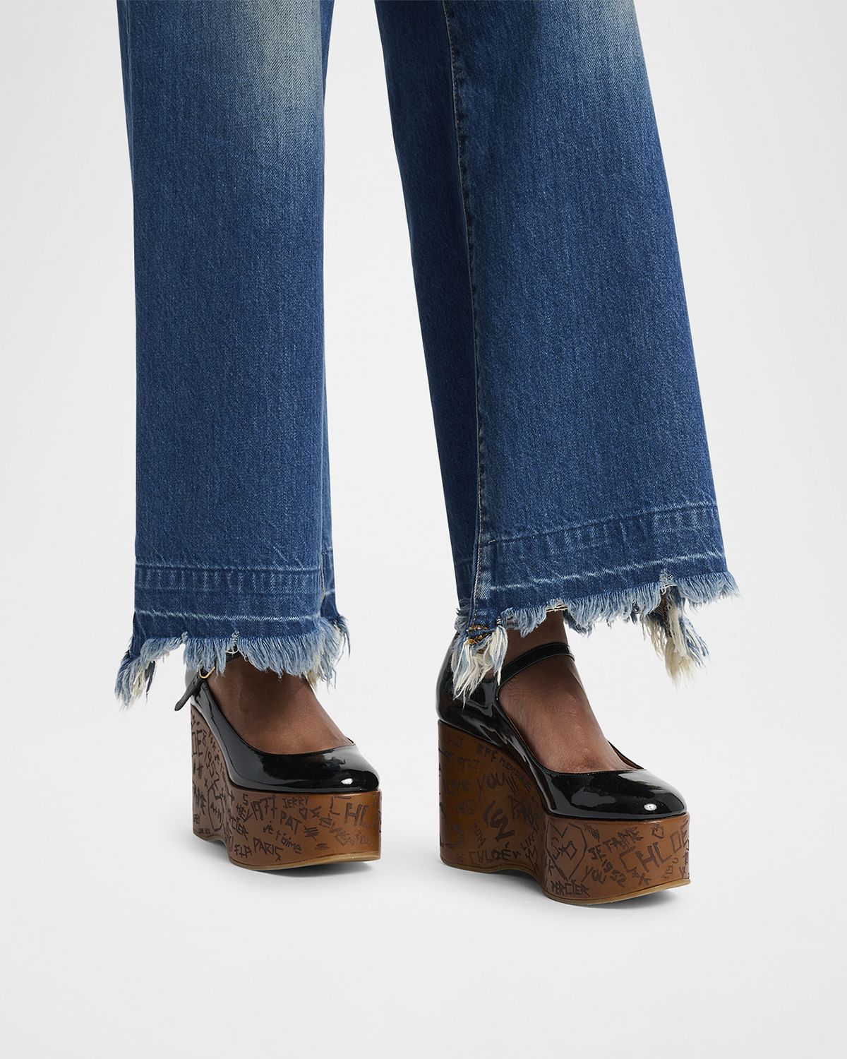 Chloe Maxime Patent Leather Platform Wedge Sandals