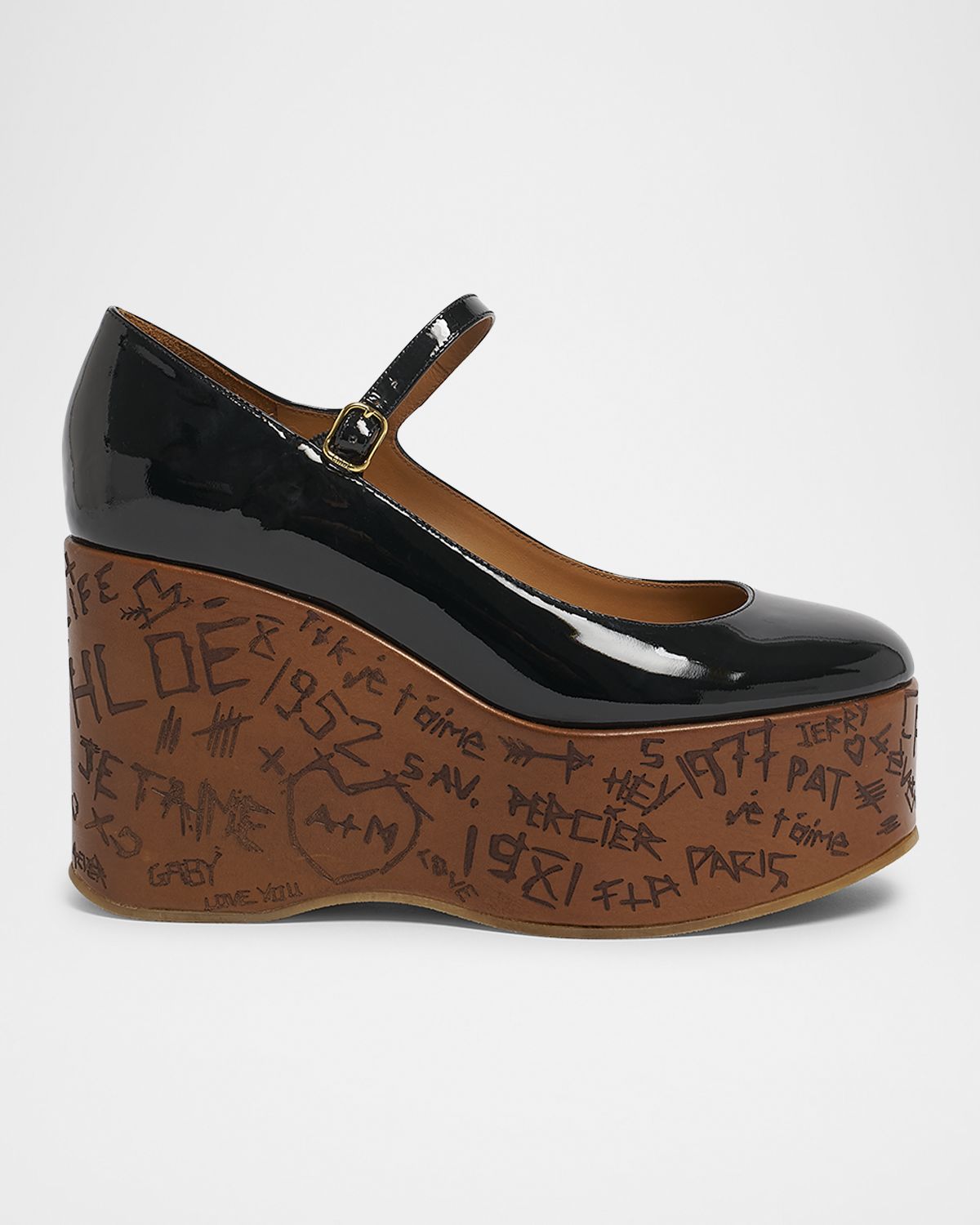 Chloe Maxime Patent Leather Platform Wedge Sandals