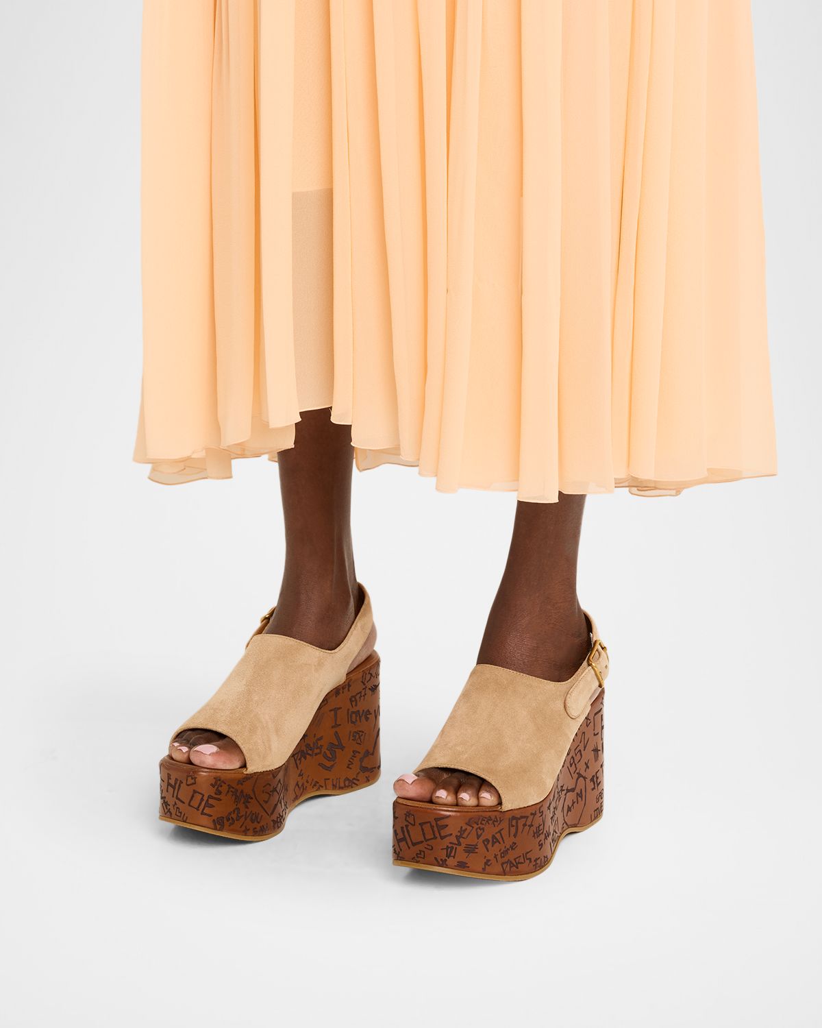 Chloe Maxime Platform Wedge Suede Sandals