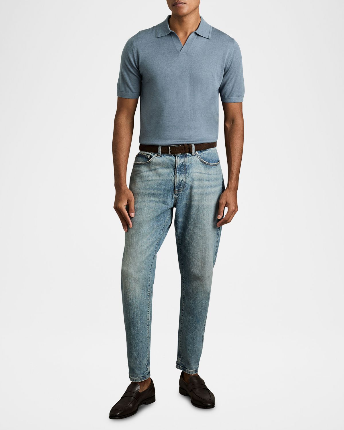 Reiss Men 's Duchie Merino Wool Open Collar Polo Shirt