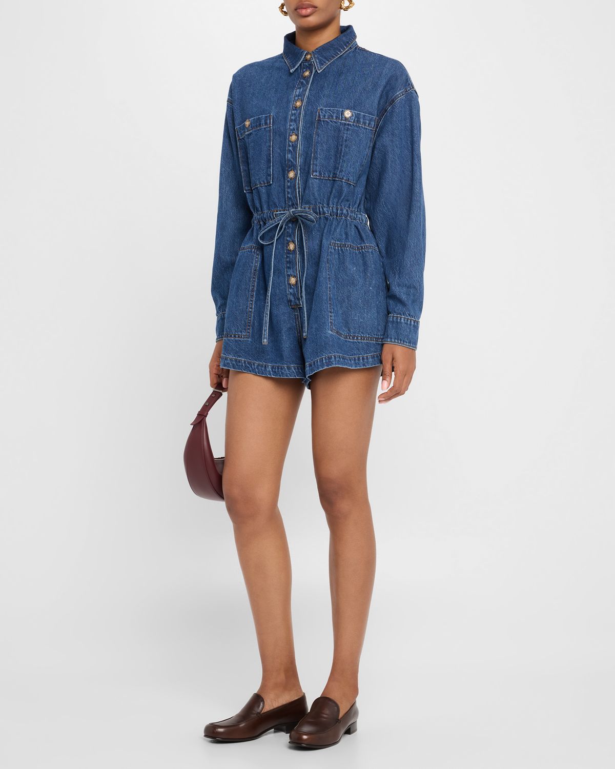 PAIGE Madigan Long-Sleeve Denim Romper
