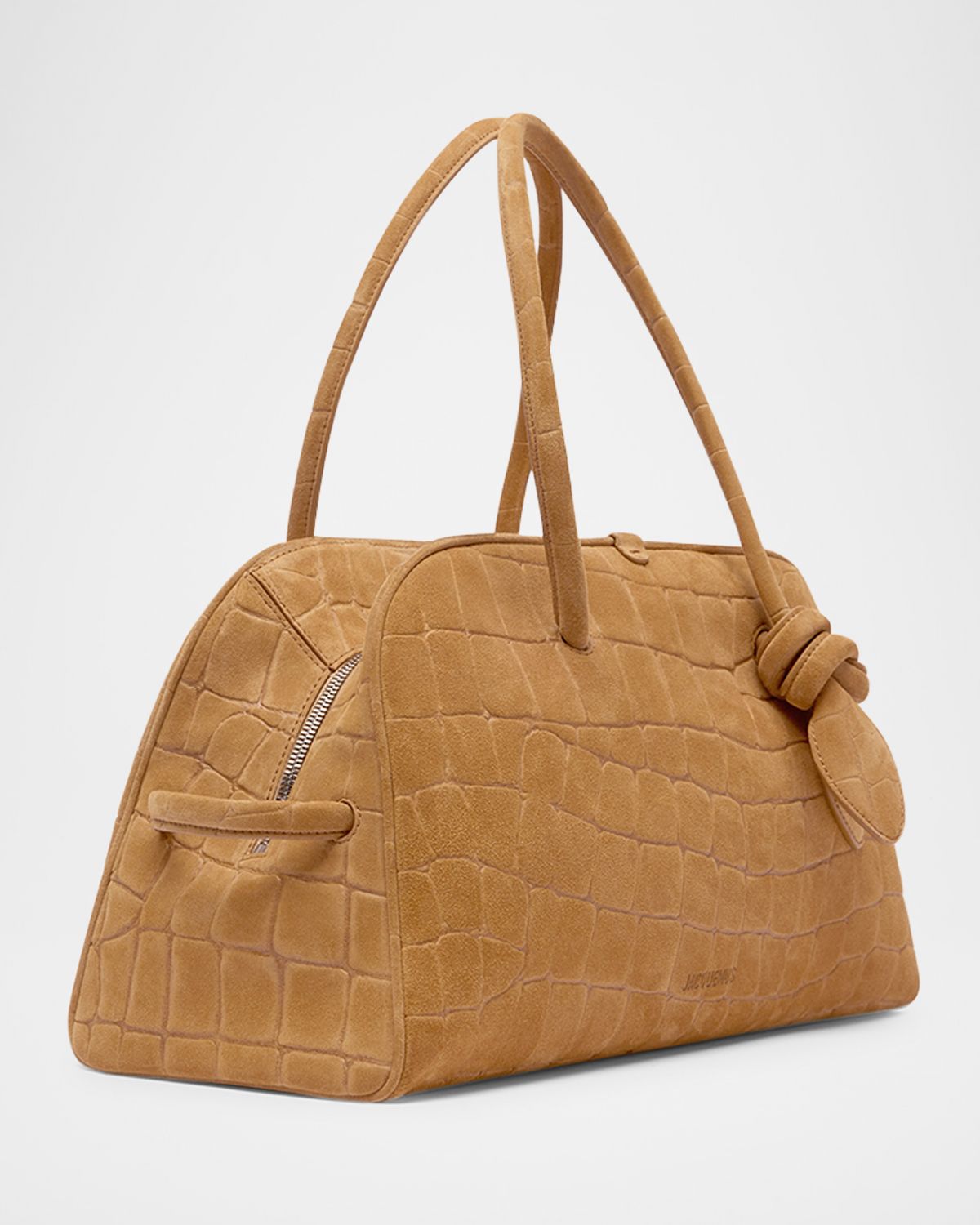 Jacquemus Le Turismo Croc-Embossed Suede Top-Handle Bowling Bag
