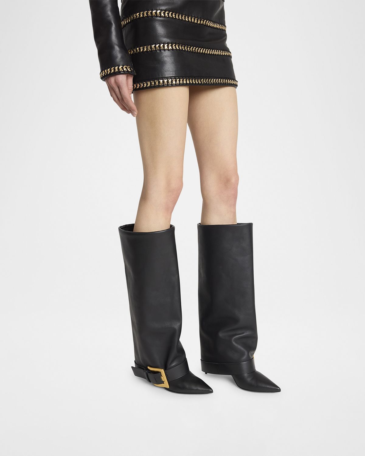 Balmain Anthem Leather Buckle Knee-High Boots