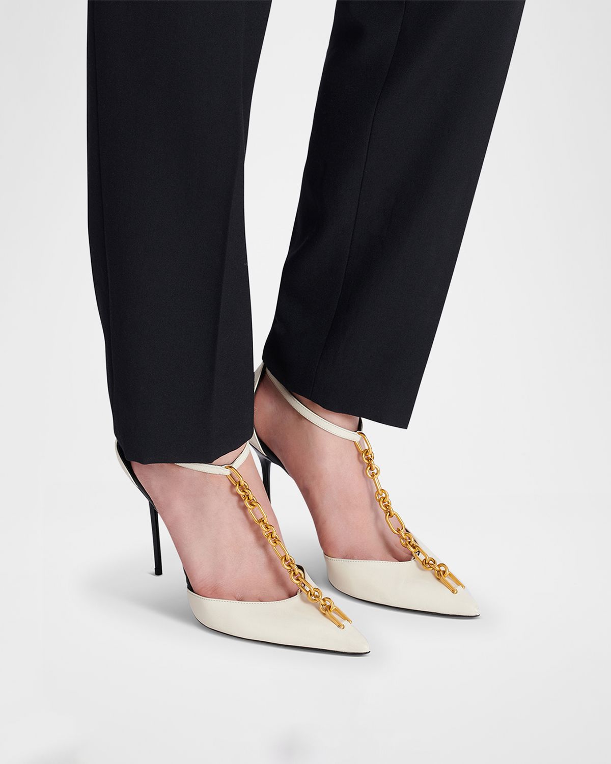 Balmain Sync Patent Leather Chain T-Strap Pumps