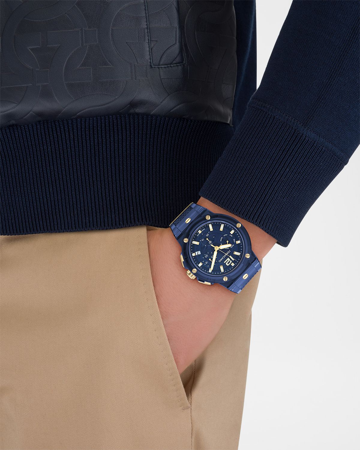 Ferragamo F-80 44mm Translucent Blue Bioplastic Chronograph Watch