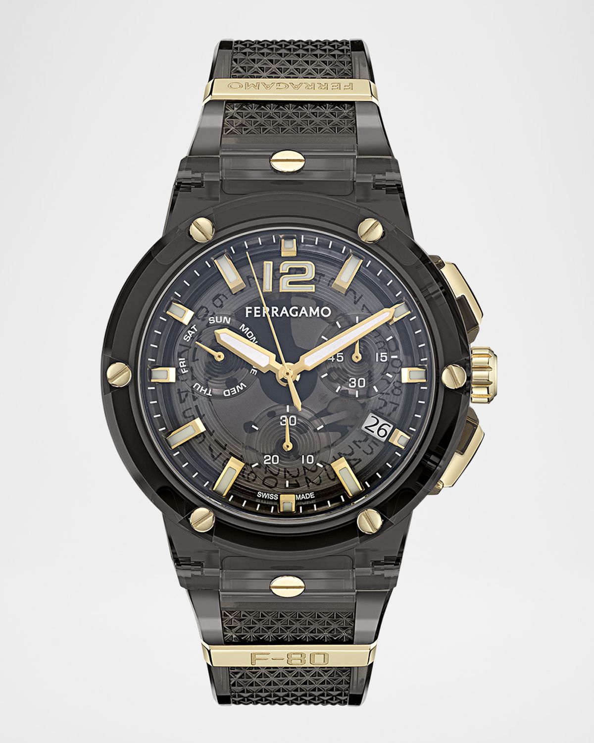 Ferragamo F-80 44mm Translucent Black Bioplastic Chronograph Watch | Thumbnail 6