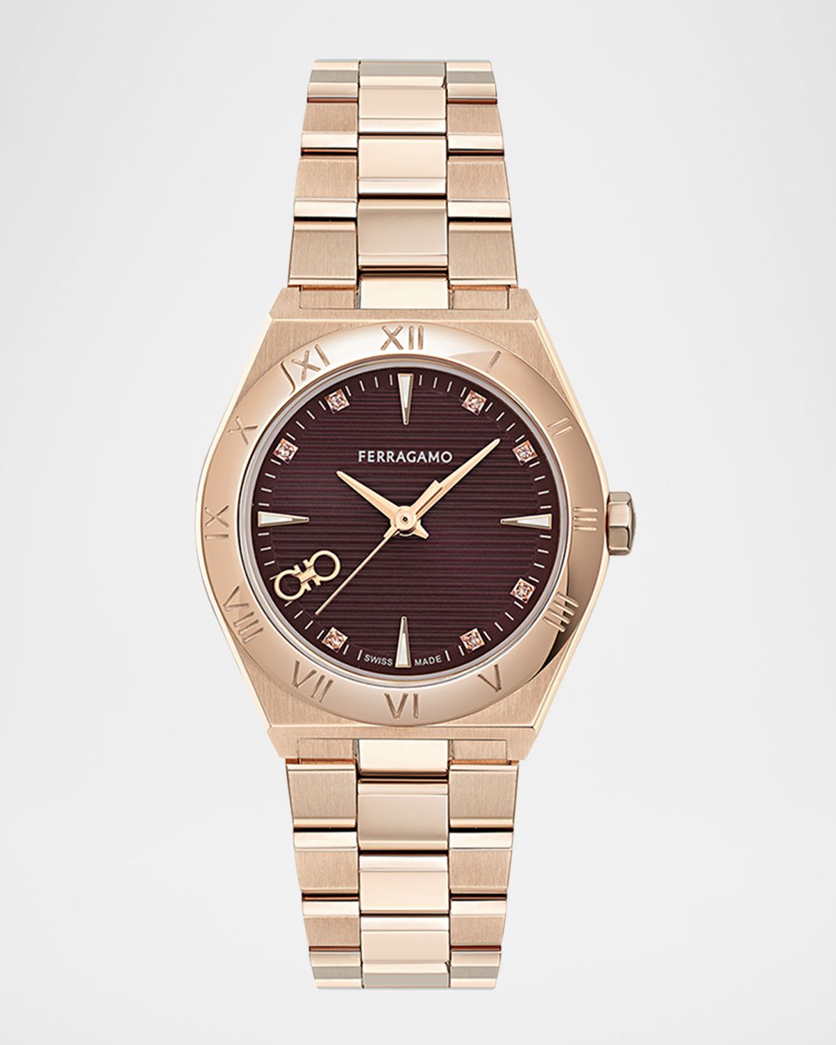 Ferragamo Vega Upper East 28MM IP Rose Gold Diamond Watch