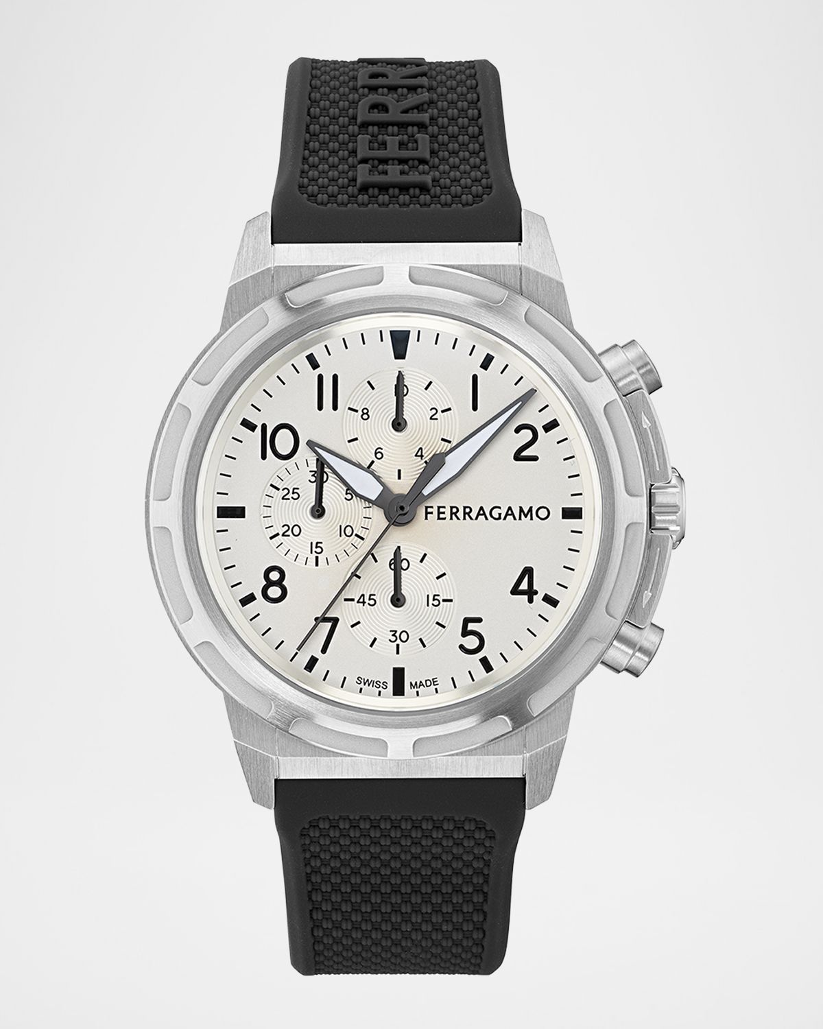 Ferragamo Men 's Sport Chrono 44MM Stainless Steel Silicone Watch