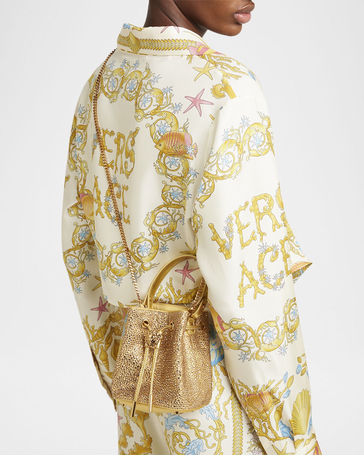Versace La Medusa Embellished Bucket Bag