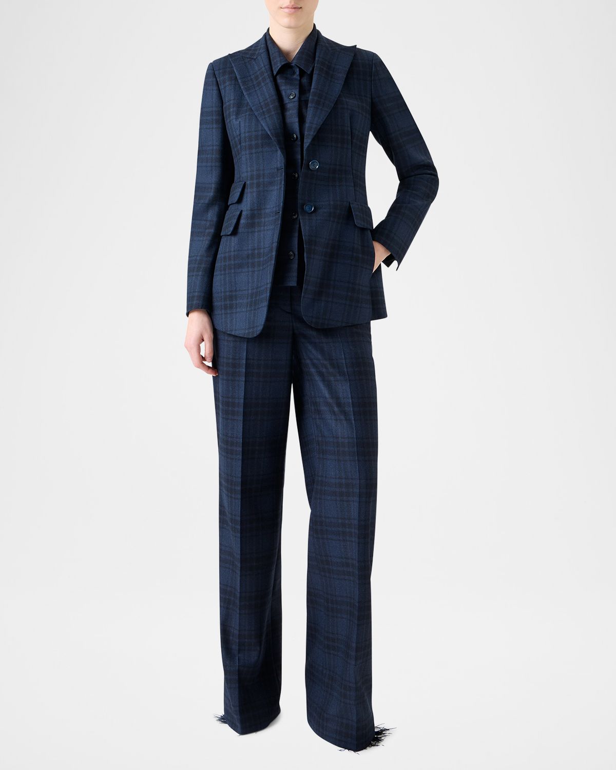 Akris Percival Check Wool Double-Face Single-Breasted Jacket