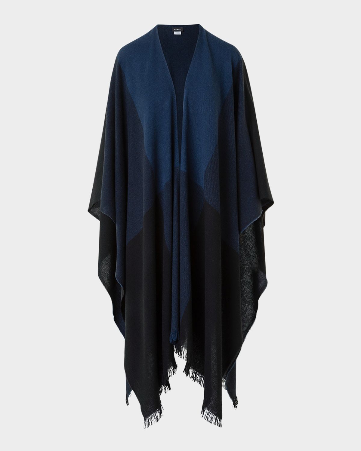 Akris Check Wool-Cashmere Fringed Cape Scarf