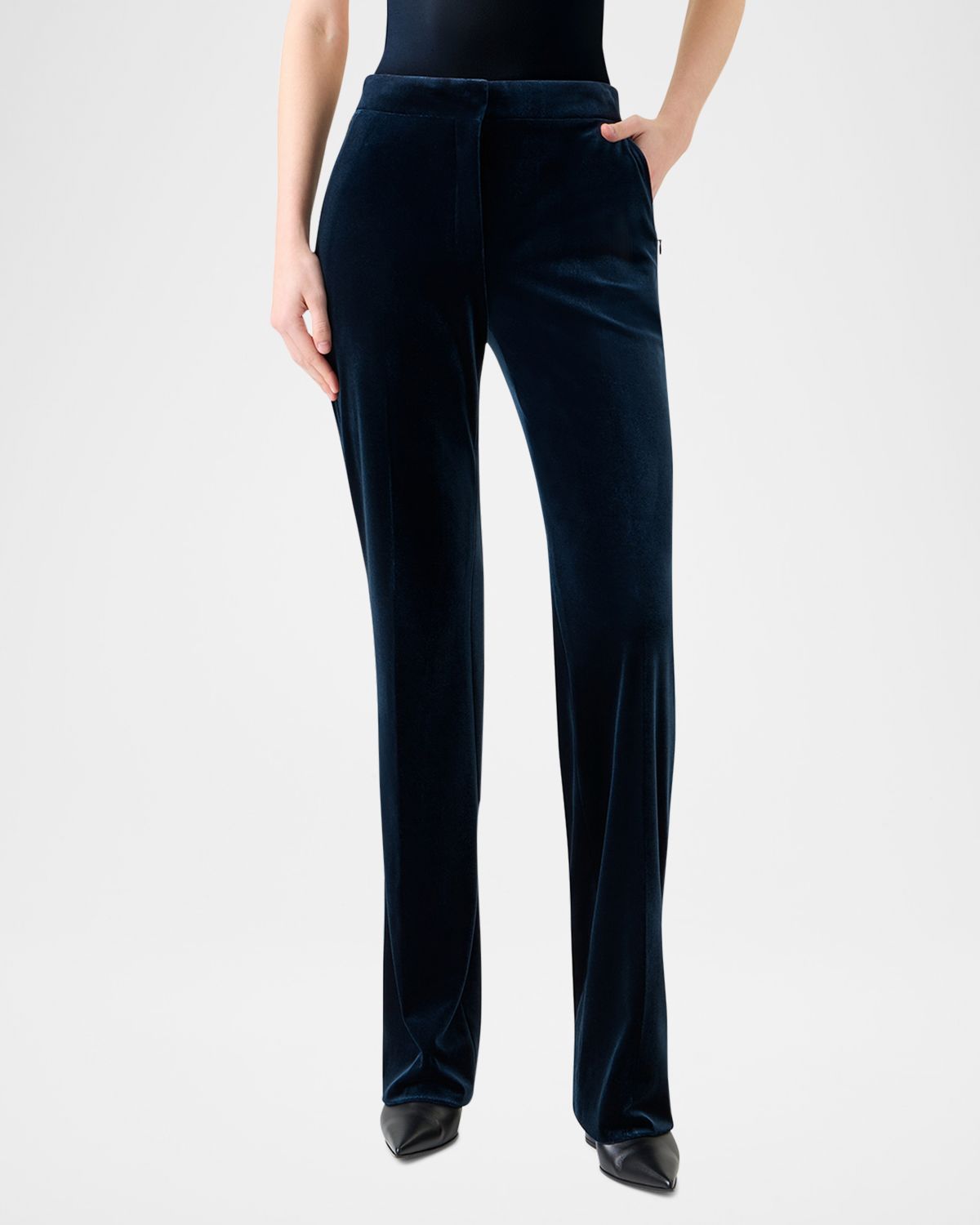 Akris Carl Techno Velvet Stretch Straight-Leg Pants