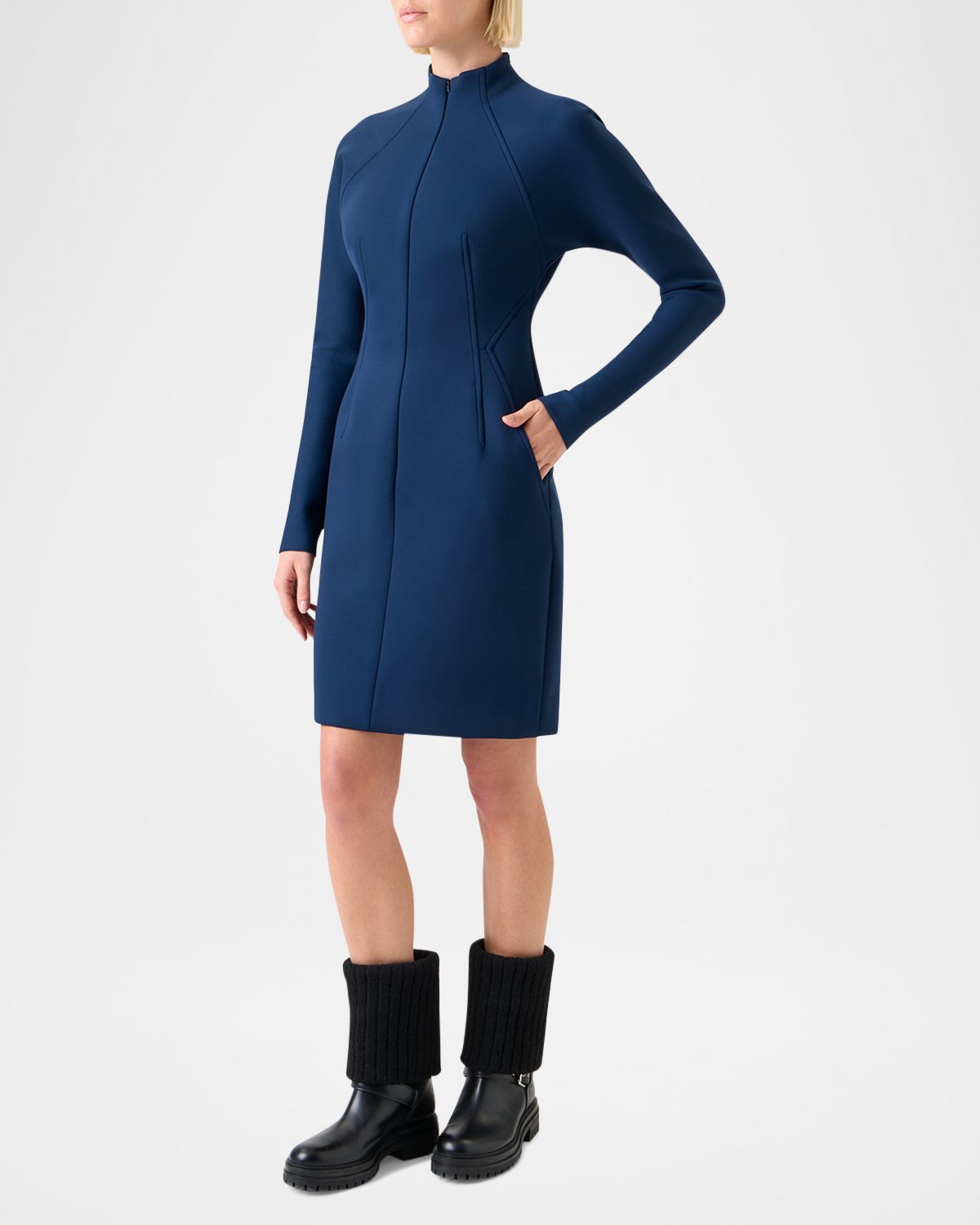 Akris Techno Neoprene Long-Sleeve Zip-Front Dress