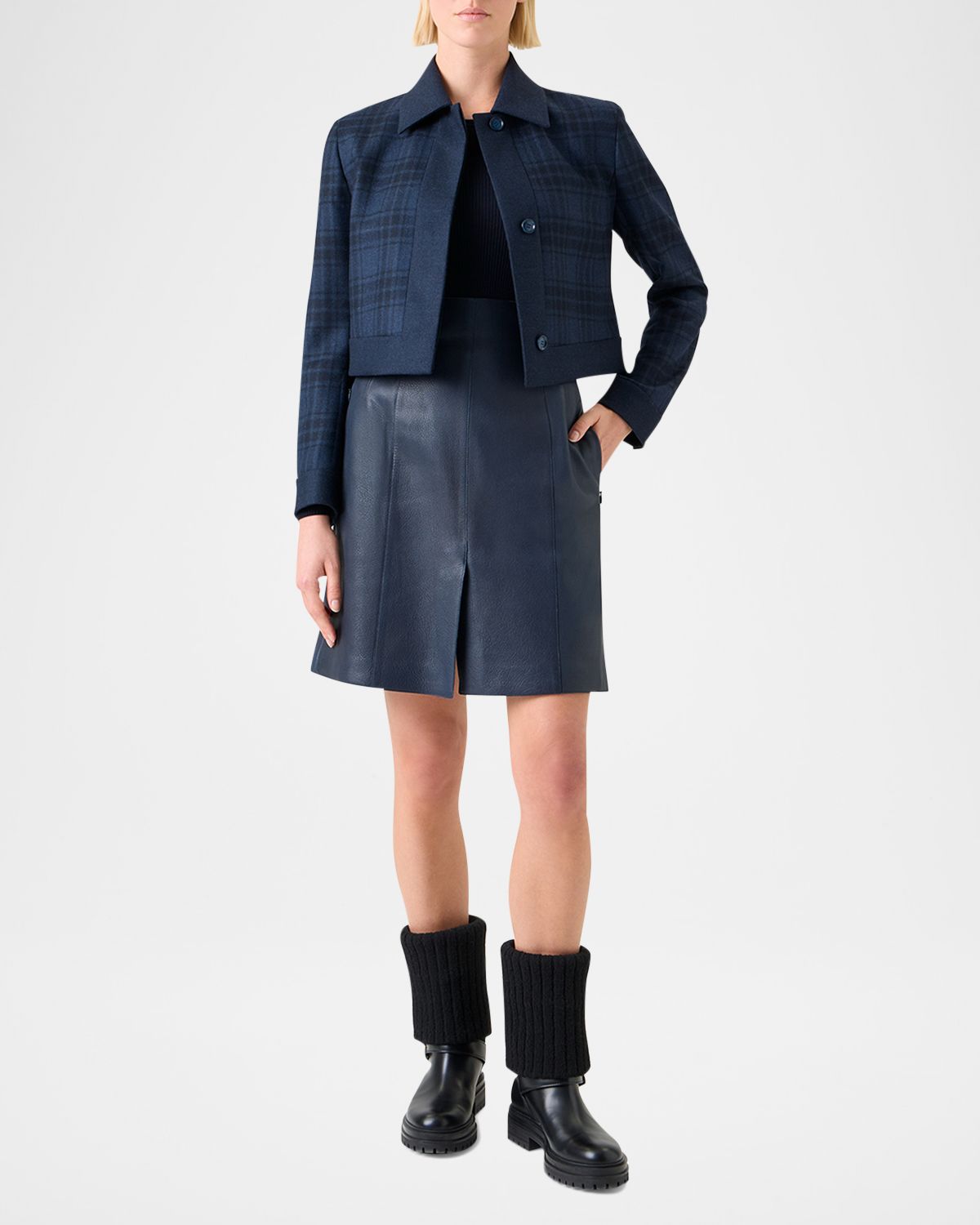Akris Lewitt Check Wool Double-Face Crop Jacket
