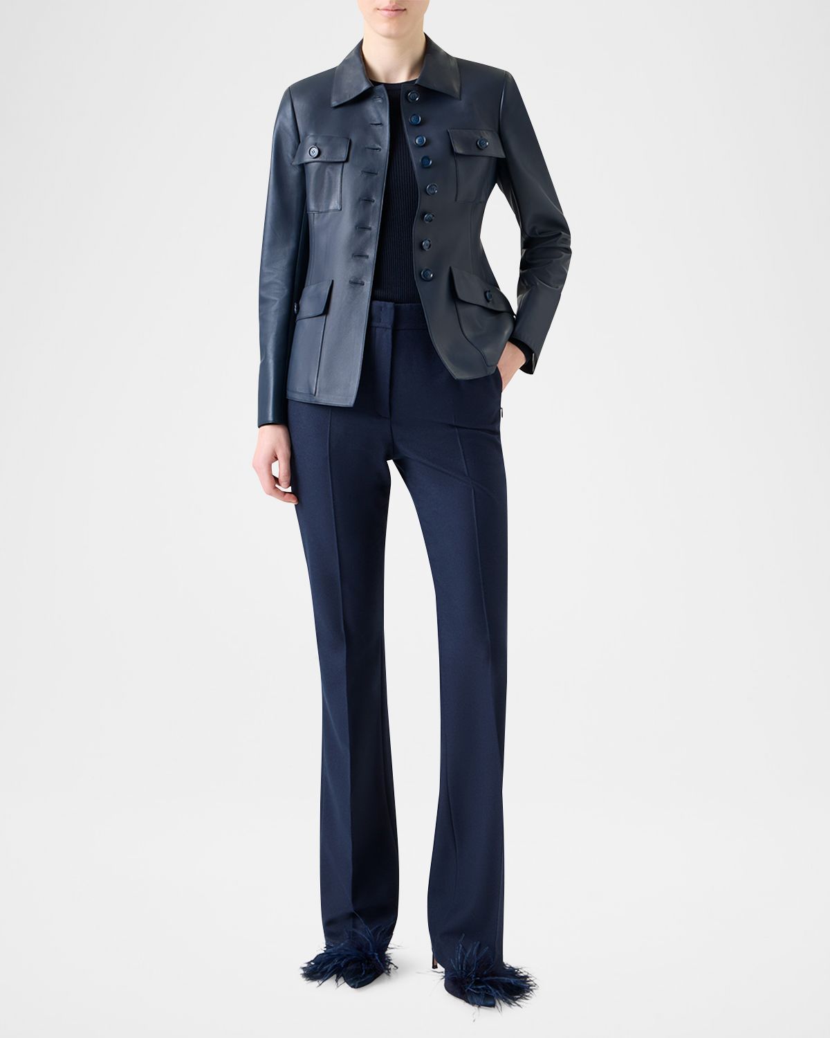 Akris Delia Nappa Leather Fitted Jacket