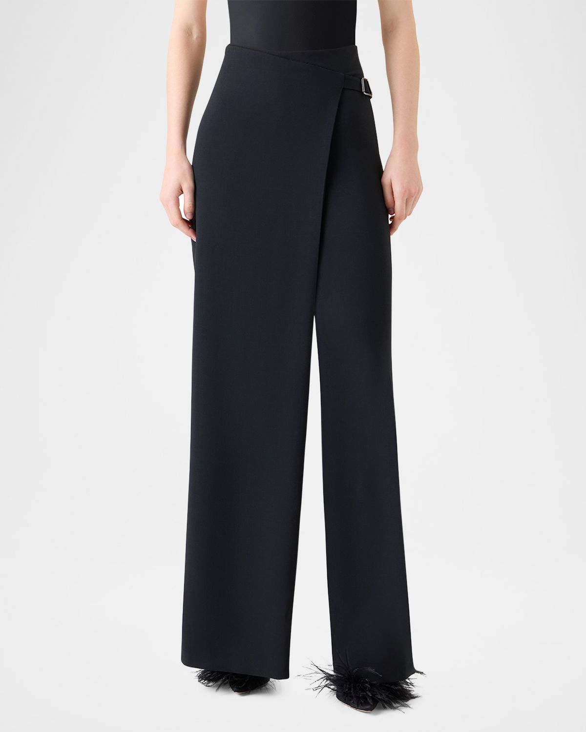 Akris Foss Asymmetric Wrap-Panel Wide-Leg Pants