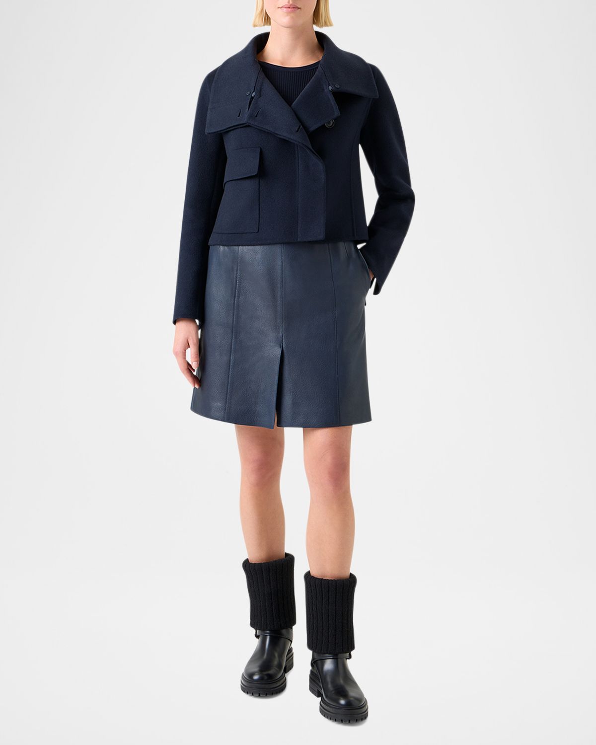 Akris Edena Cashmere Short Jacket With Detachable Shearling Goat Collar