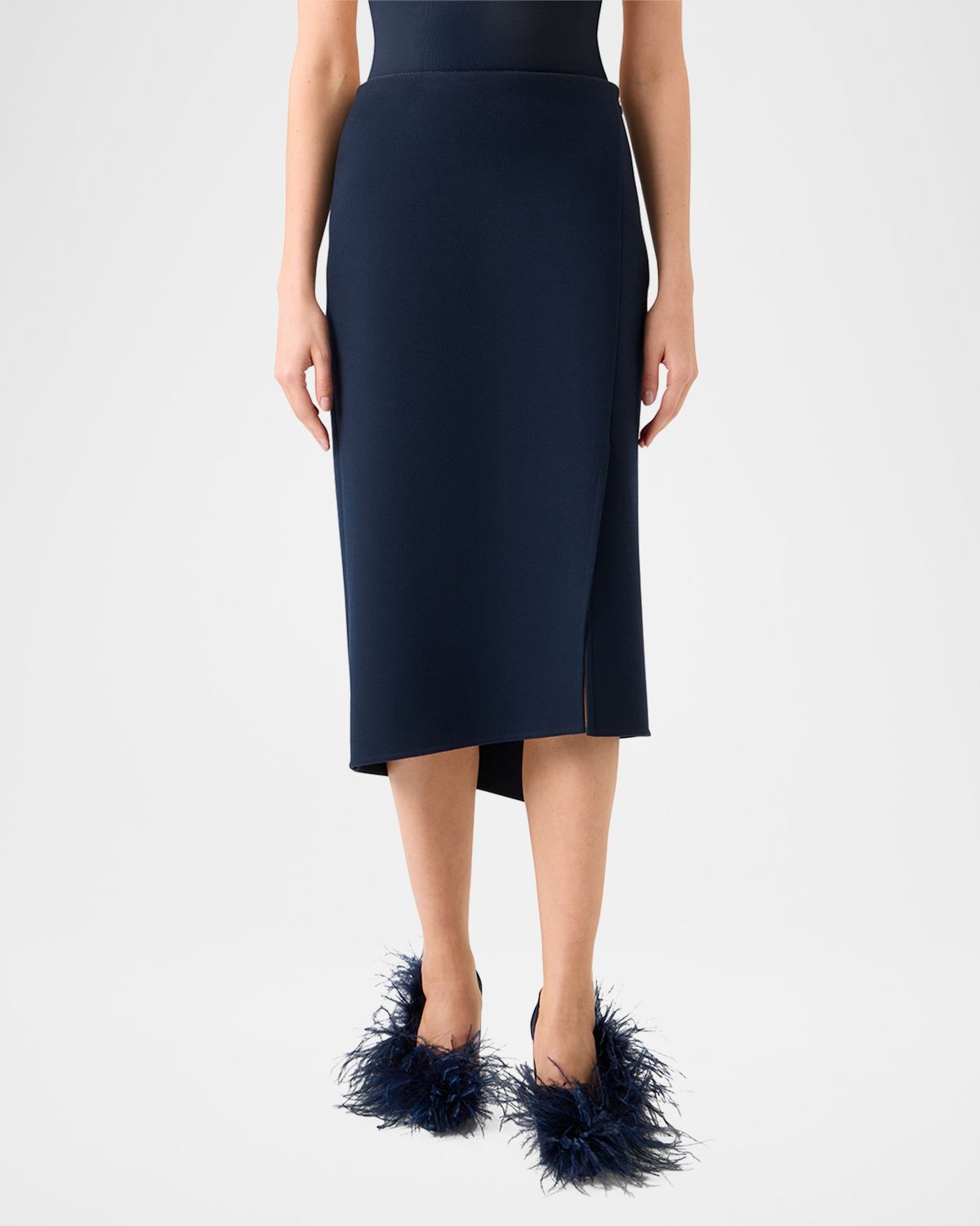 Akris Asymmetric Trapezoid Wool Flannel Double-Face Midi Skirt