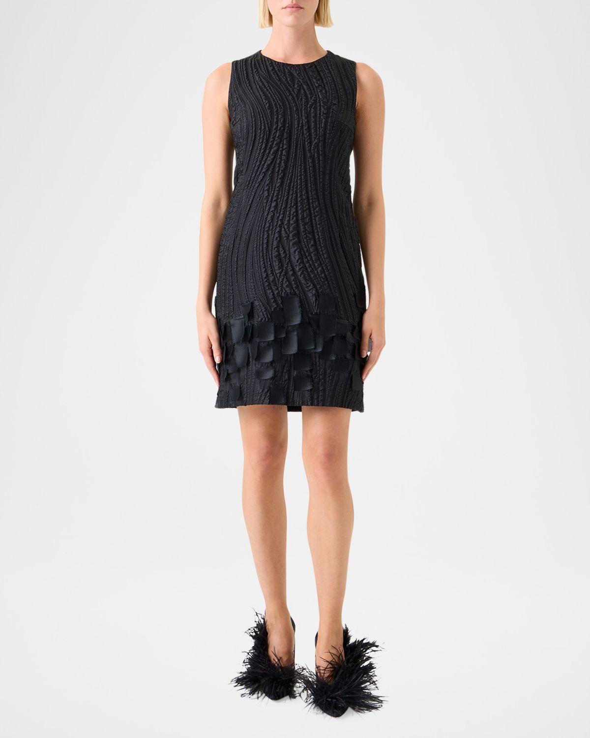 Akris Waves And Ribbons Jacquard Sleeveless Mini Dress