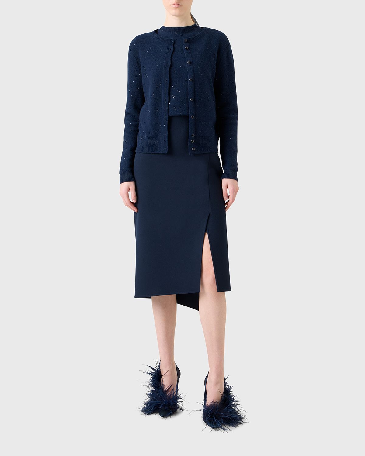 Akris Paillette Wool-Cashmere Knit Crewneck Cardigan