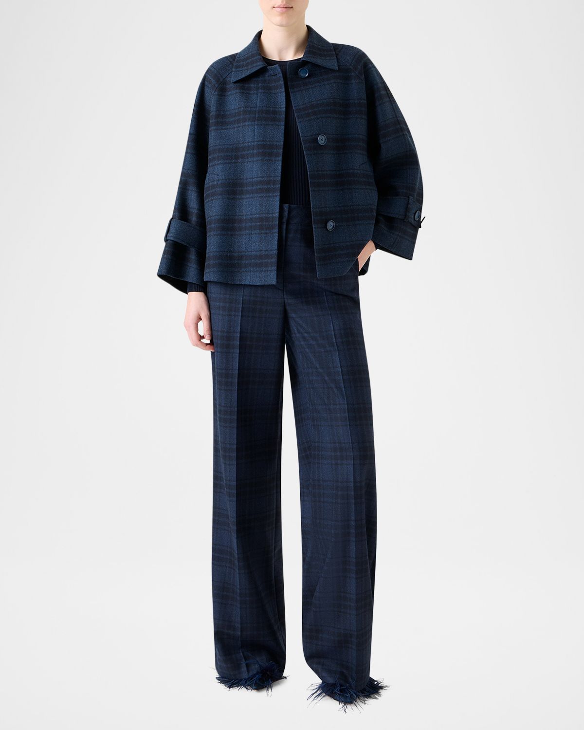 Akris Alisa Check Wool Double Face Jacket