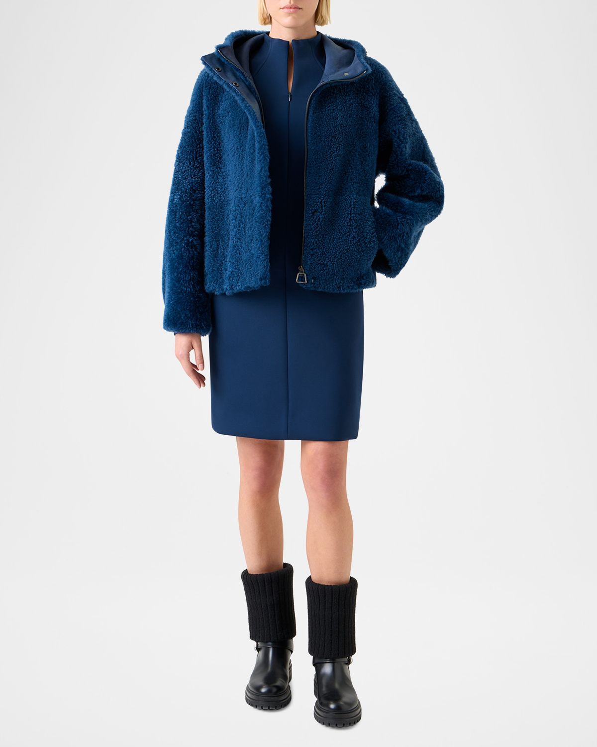 Akris Gracie Lamb Shearling Hooded Jacket