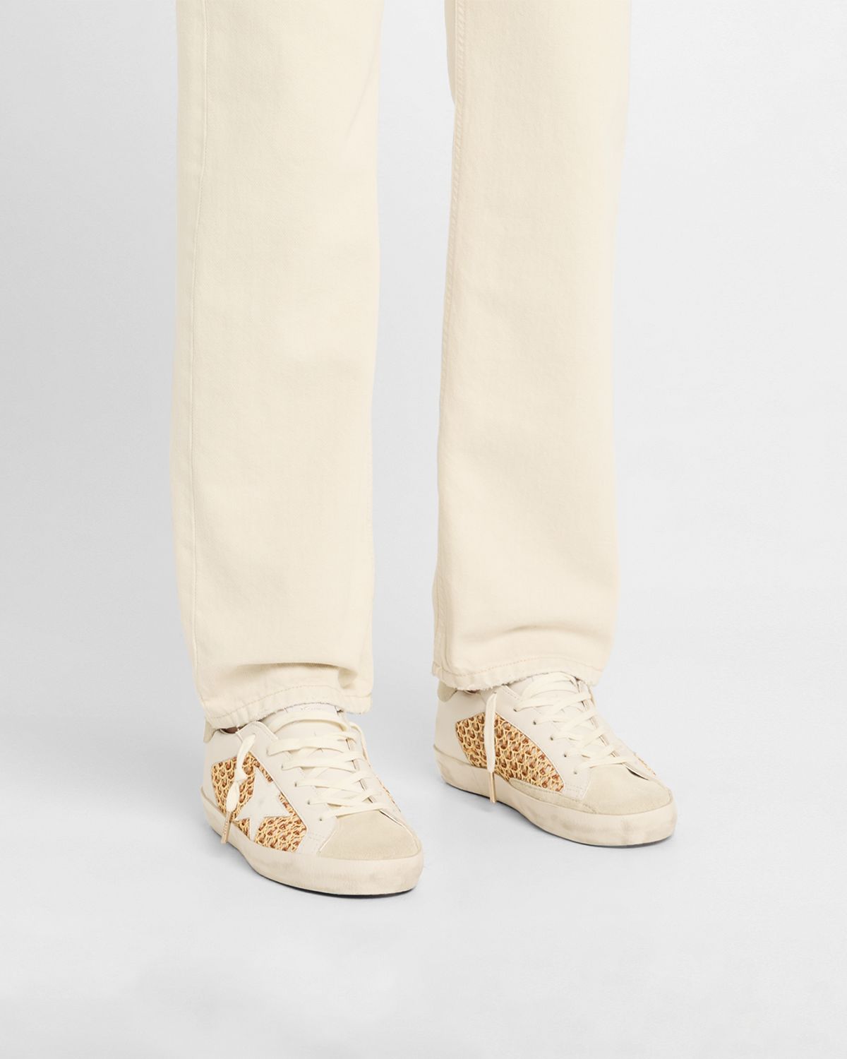 Golden Goose Super-Star Raffia Net Leather Low-Top Sneakers