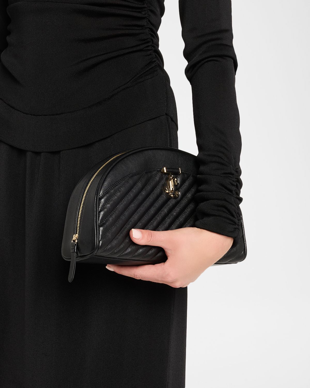 Jimmy Choo Avenue Quilted Leather Curve Pouch Bag