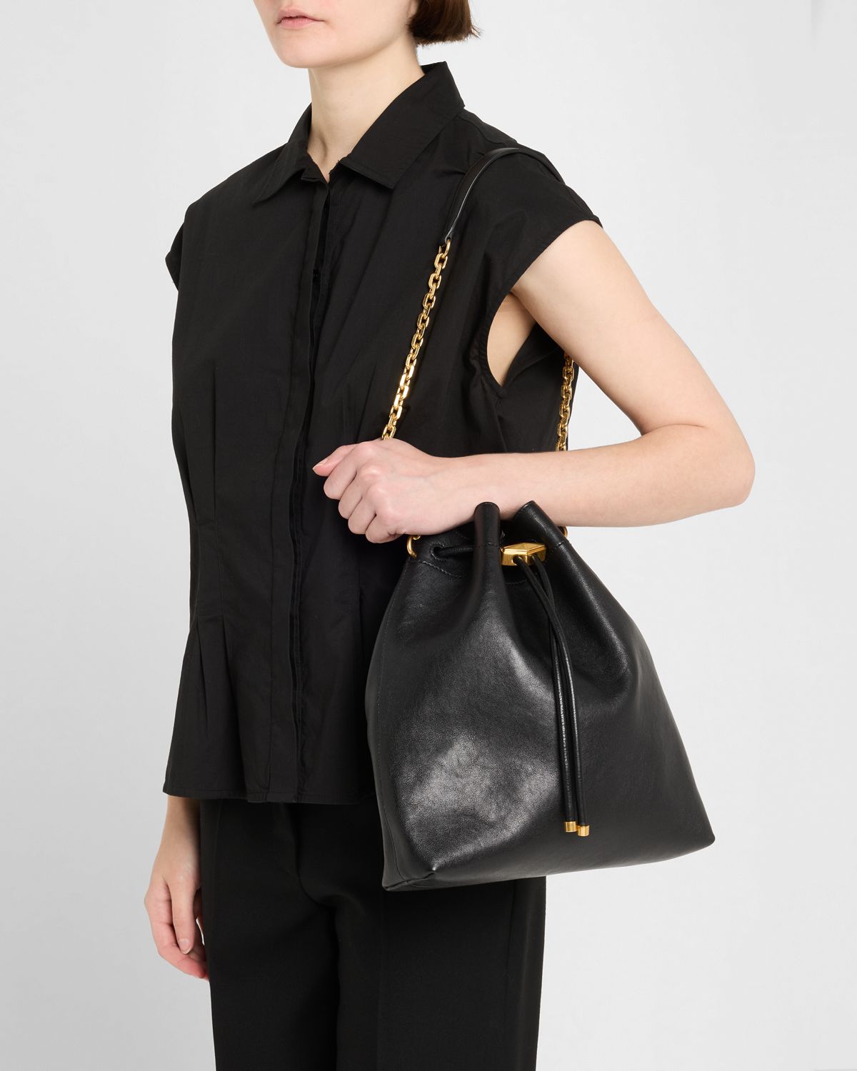 Jimmy Choo Cinch Leather Drawstring Bucket Bag