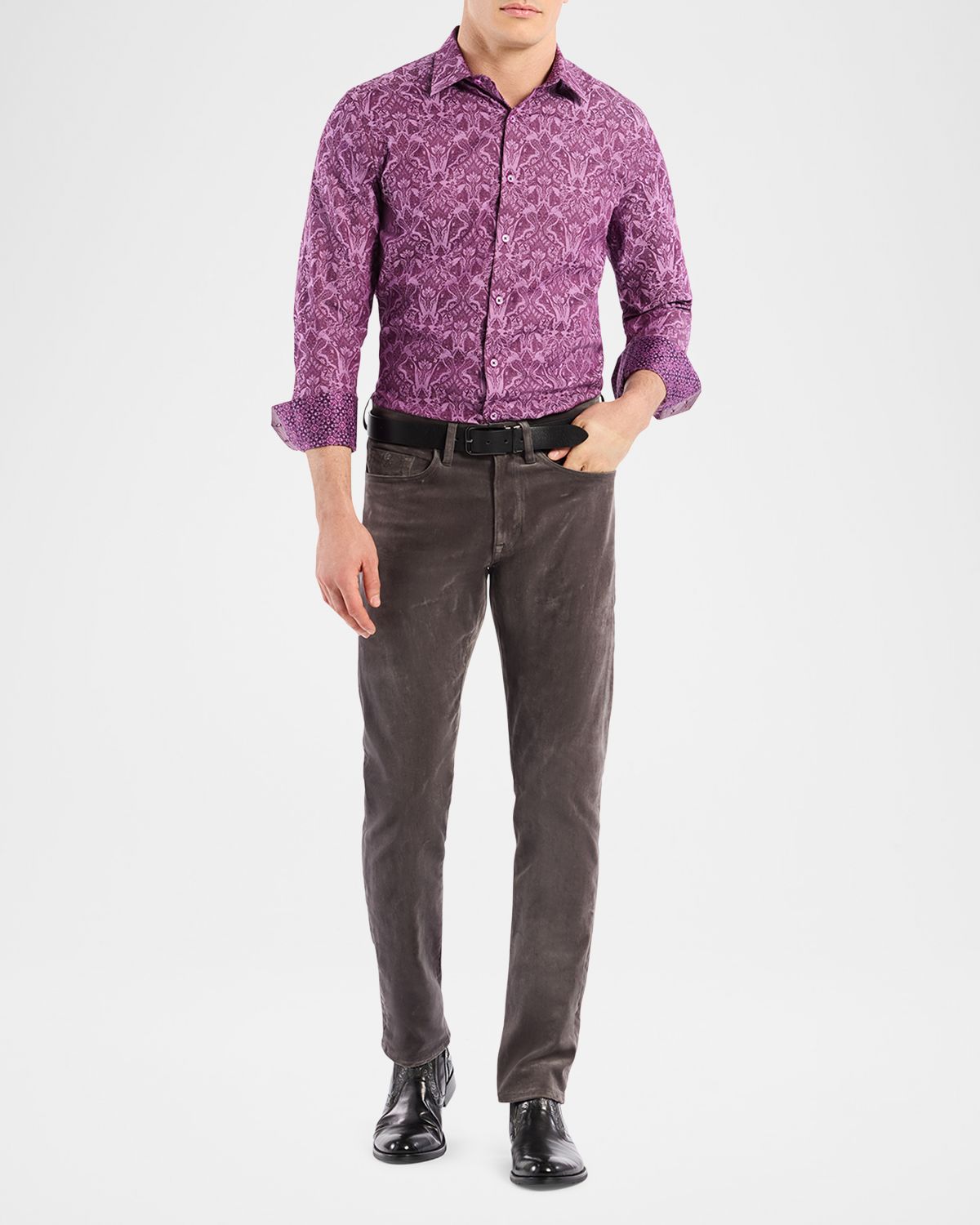 Robert Graham Men 's Highland Tonal Damask Sport Shirt