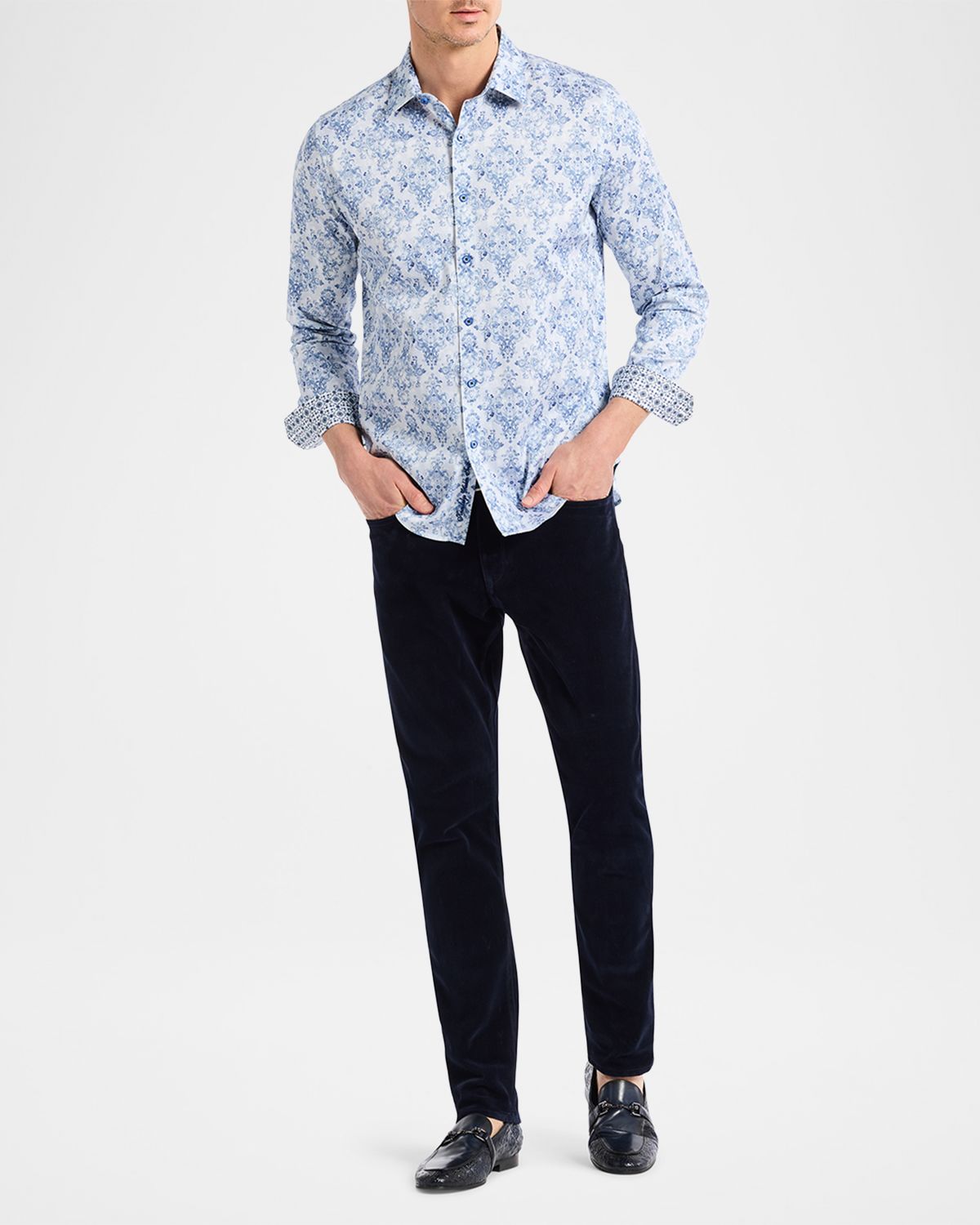 Robert Graham Men 's Delancey Damask Stretch Sport Shirt